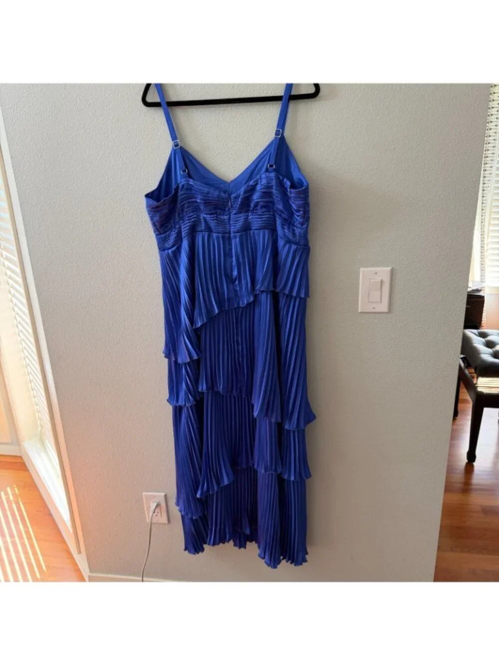 Abercrombie & Fitch Giselle Blue Pleated Cutout Maxi Dress Womens XL Satin